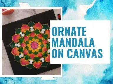 Home 10 Colorful mandala painted on black canvas – ornate design by mypaintingstories